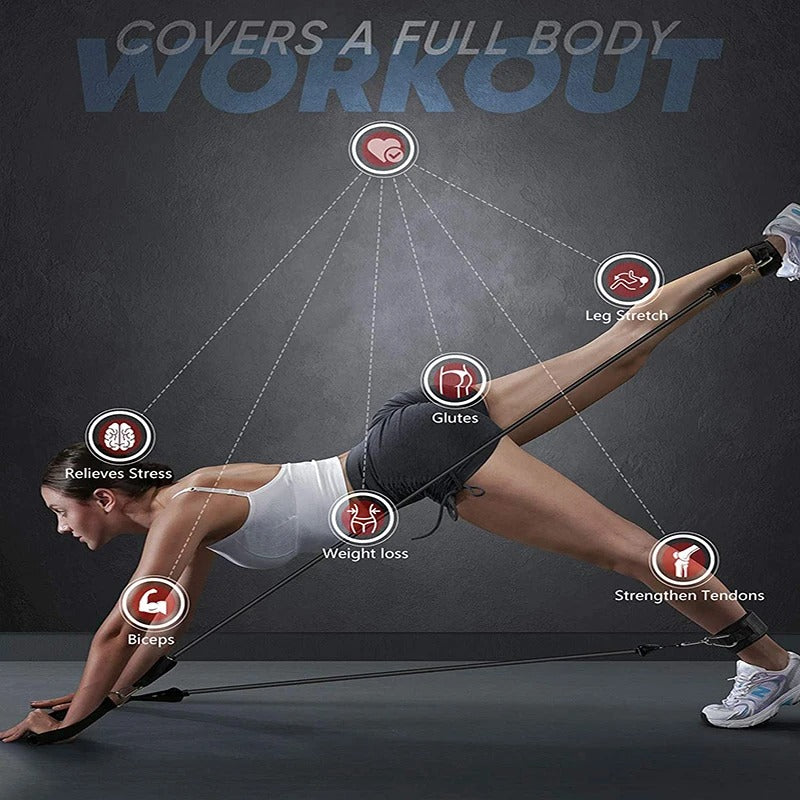 TotalFit 4™️ Kompletna domowa siłownia – zestaw taśm oporowych z uchwytami i akcesoriami