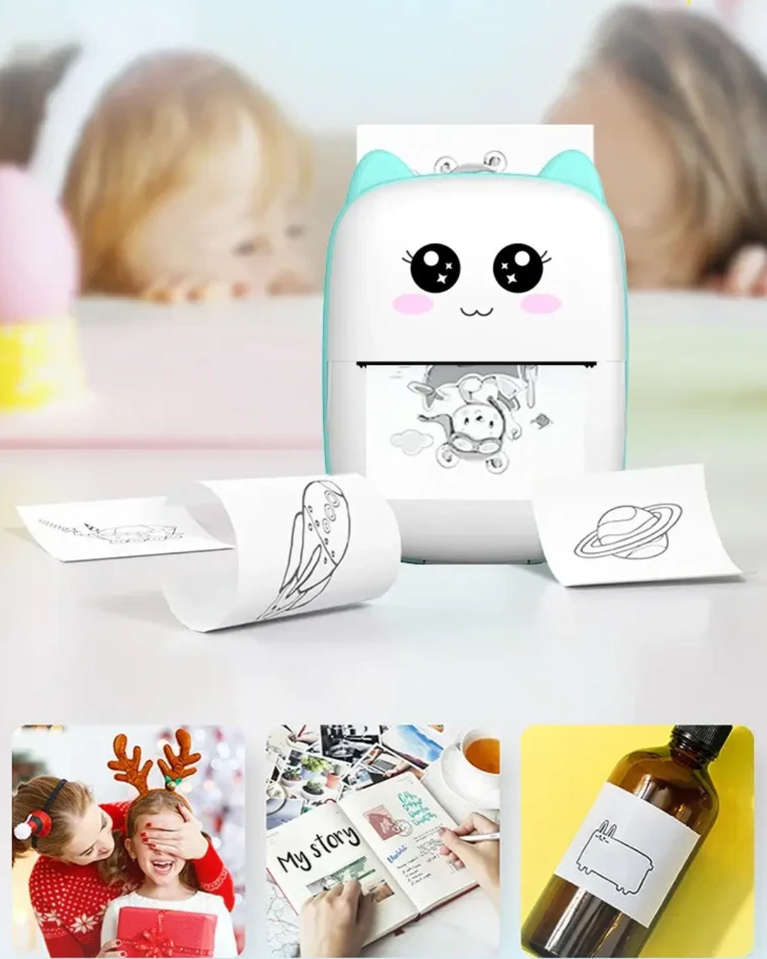 PrintyPlay MeowPrint Mini Printer – Drukarka termiczna Bluetooth do natychmiastowego wydruku w uroczym kocim stylu, idealna dla dzieci i kreatywnej zabawy