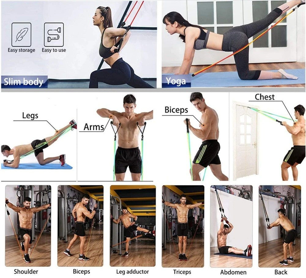 TotalFit+™️Kompleksowy zestaw taśm oporowych z uchwytami i drążkiem do treningu całego ciała