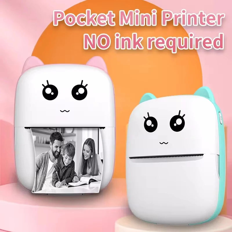 PrintyPlay MeowPrint Mini Printer – Drukarka termiczna Bluetooth do natychmiastowego wydruku w uroczym kocim stylu, idealna dla dzieci i kreatywnej zabawy