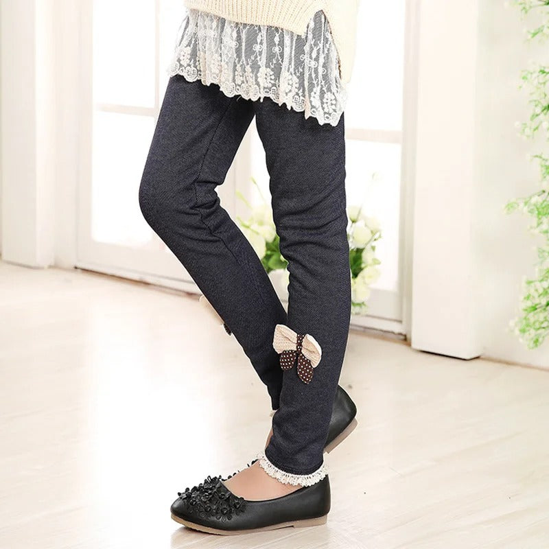 SweetWarm – Ocieplane legginsy dziewczęce z uroczymi kokardkami dla stylowego komfortu