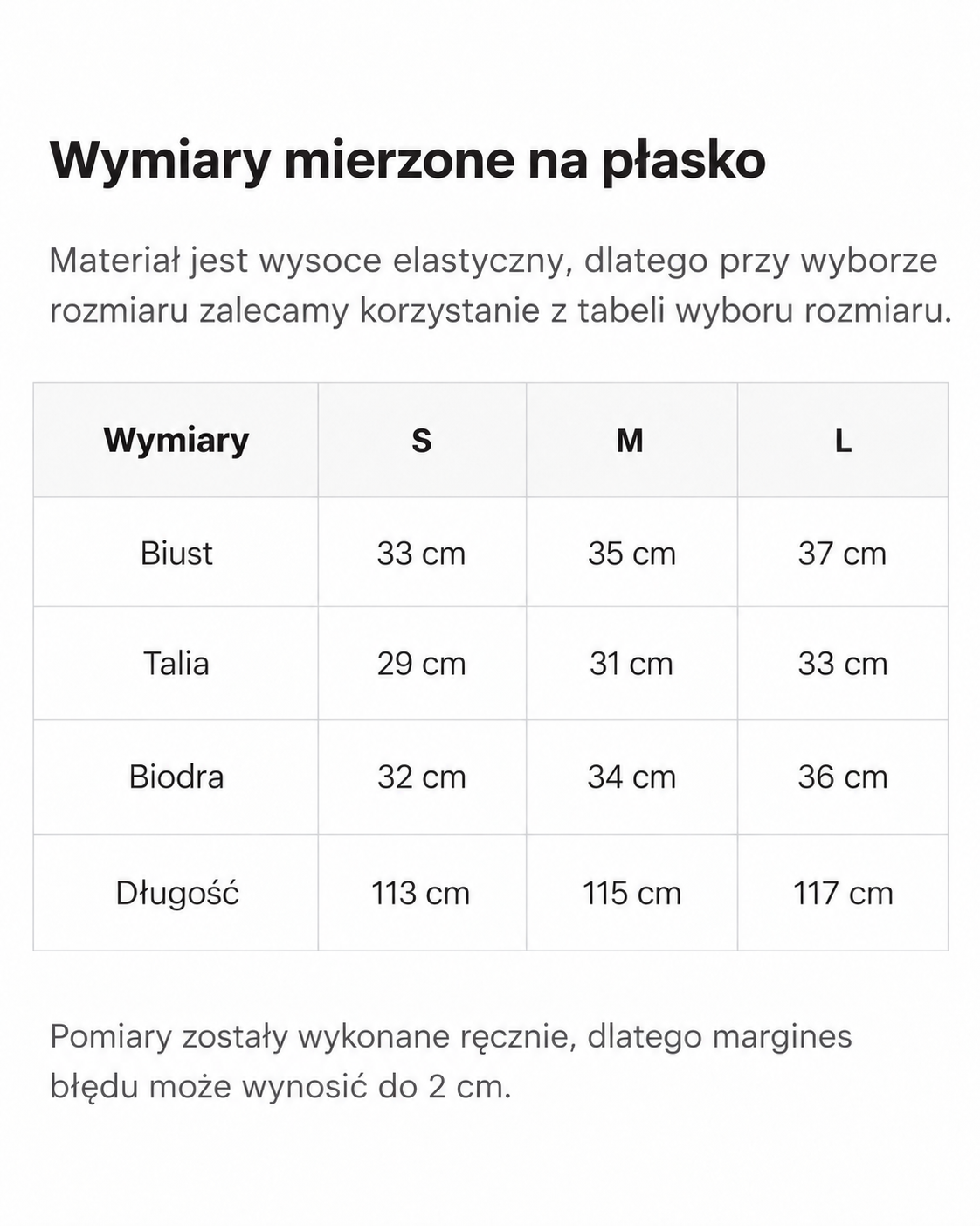 Tabela rozmiarów