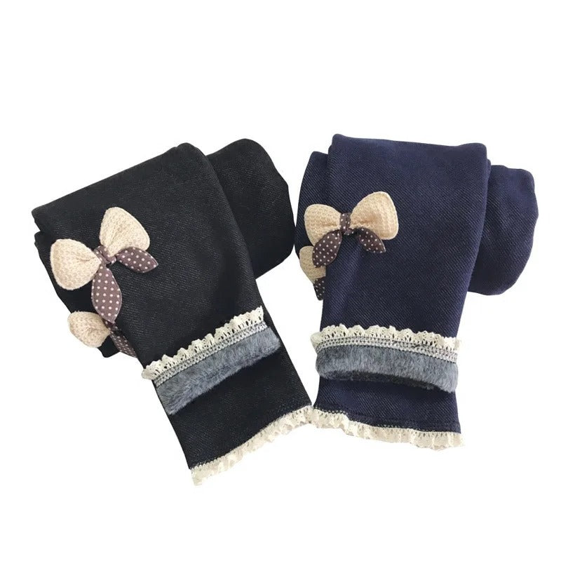 SweetWarm – Ocieplane legginsy dziewczęce z uroczymi kokardkami dla stylowego komfortu