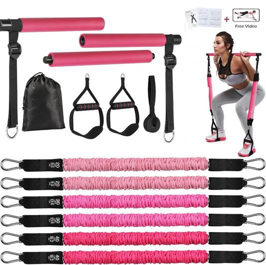 TotalFit 5+™️Kompleksowy zestaw taśm oporowych z uchwytami i drążkiem do treningu całego ciała
