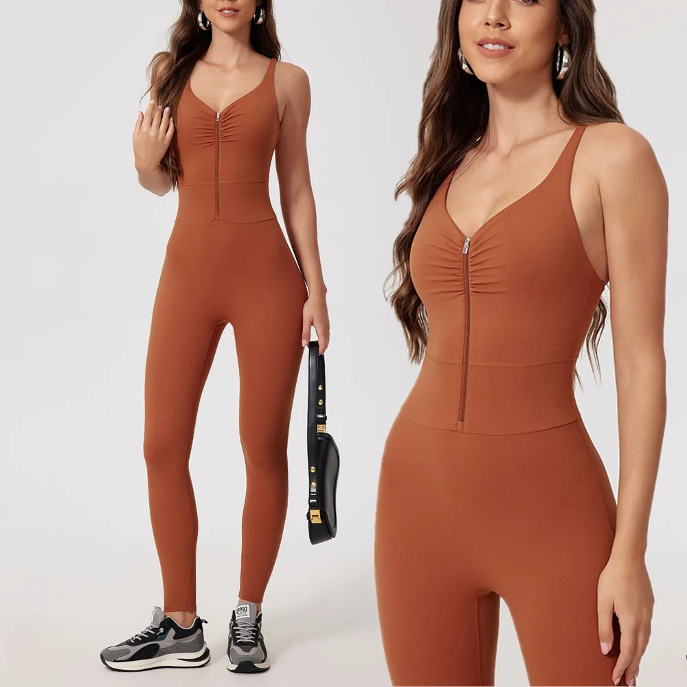 ViveMotion Zenith™ Stylowy kombinezon sportowy na ramiączkach z suwakiem efekt drugiej skóry – idealny na siłownię, na jogę, do tańca, fitness