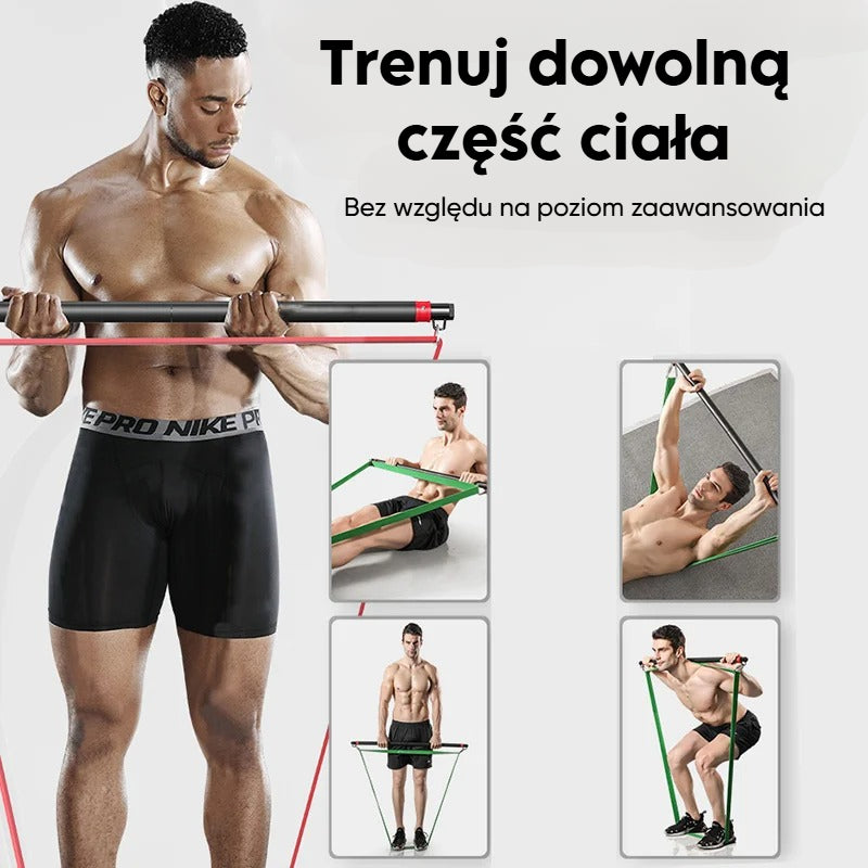TotalFit+™️Kompleksowy zestaw taśm oporowych z uchwytami i drążkiem do treningu całego ciała