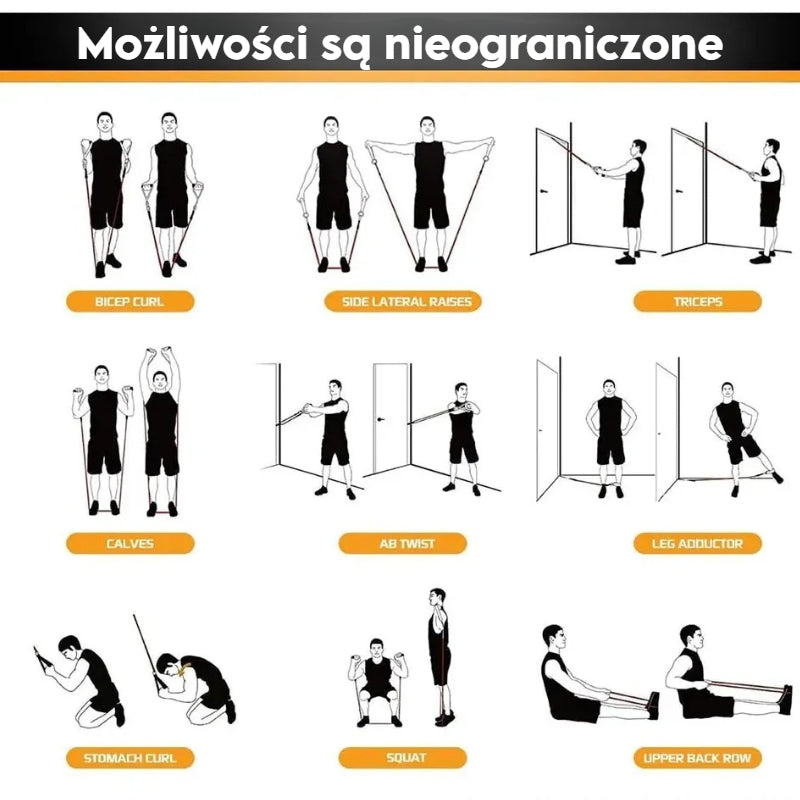 TotalFit+™️Kompleksowy zestaw taśm oporowych z uchwytami i drążkiem do treningu całego ciała