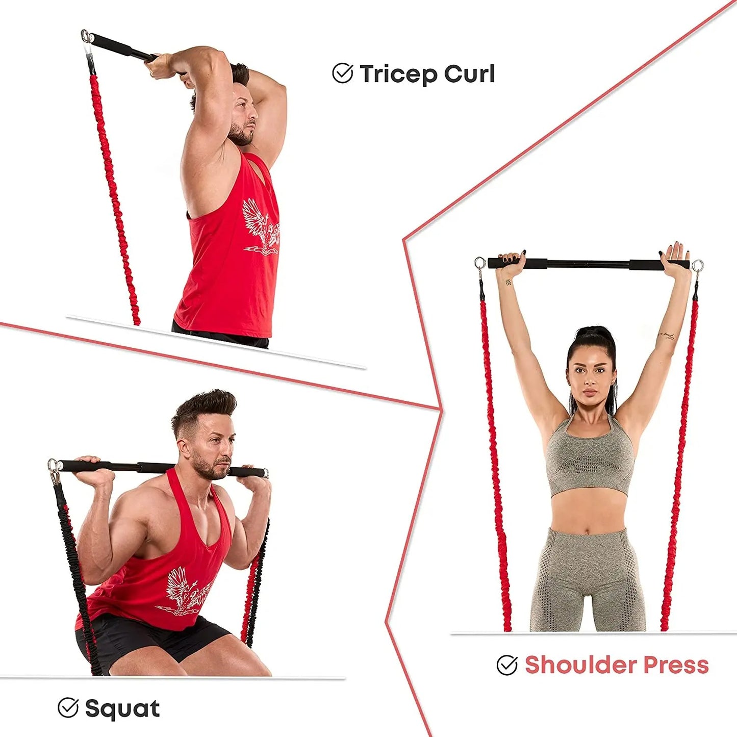 TotalFit+™️Kompleksowy zestaw taśm oporowych z uchwytami i drążkiem do treningu całego ciała