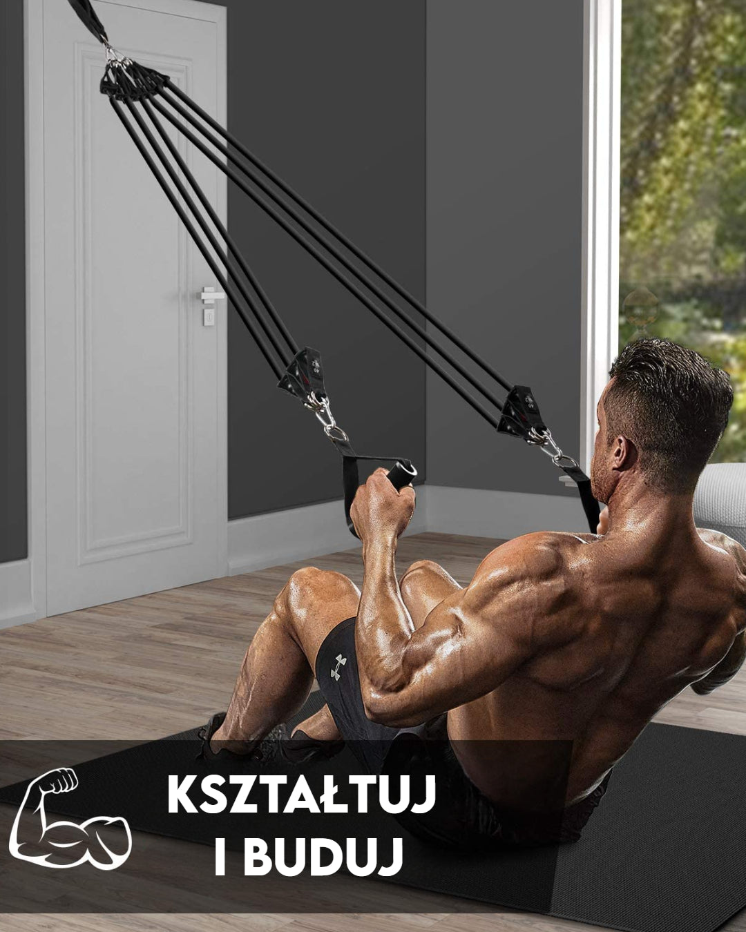 TotalFit 5+™️Kompleksowy zestaw taśm oporowych z uchwytami i drążkiem do treningu całego ciała