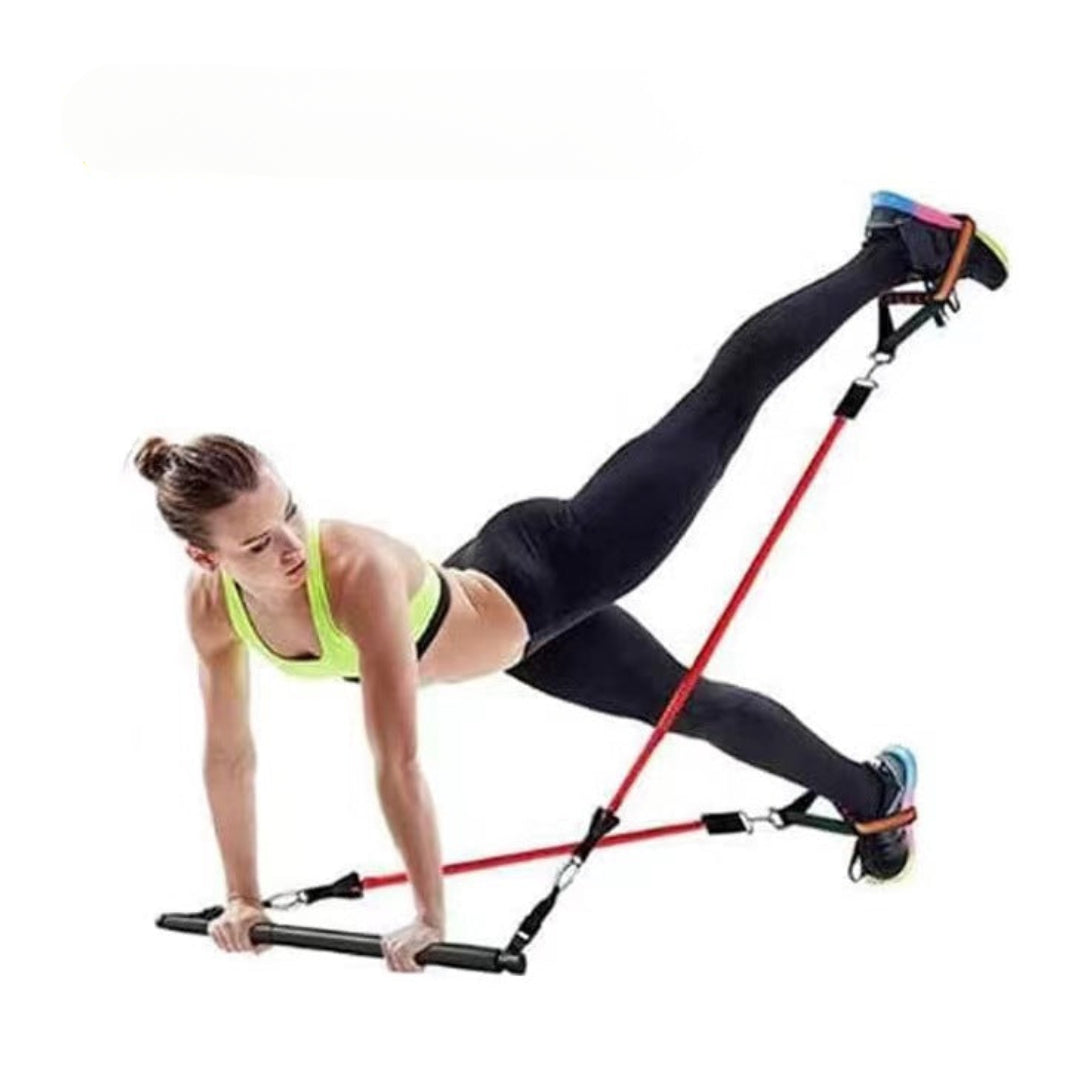 TotalFit 5+™️Kompleksowy zestaw taśm oporowych z uchwytami i drążkiem do treningu całego ciała
