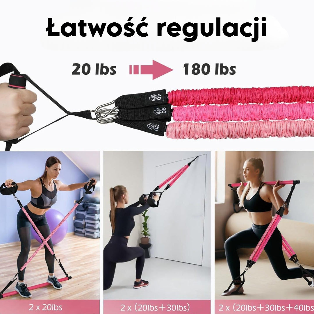 TotalFit 5+™️Kompleksowy zestaw taśm oporowych z uchwytami i drążkiem do treningu całego ciała