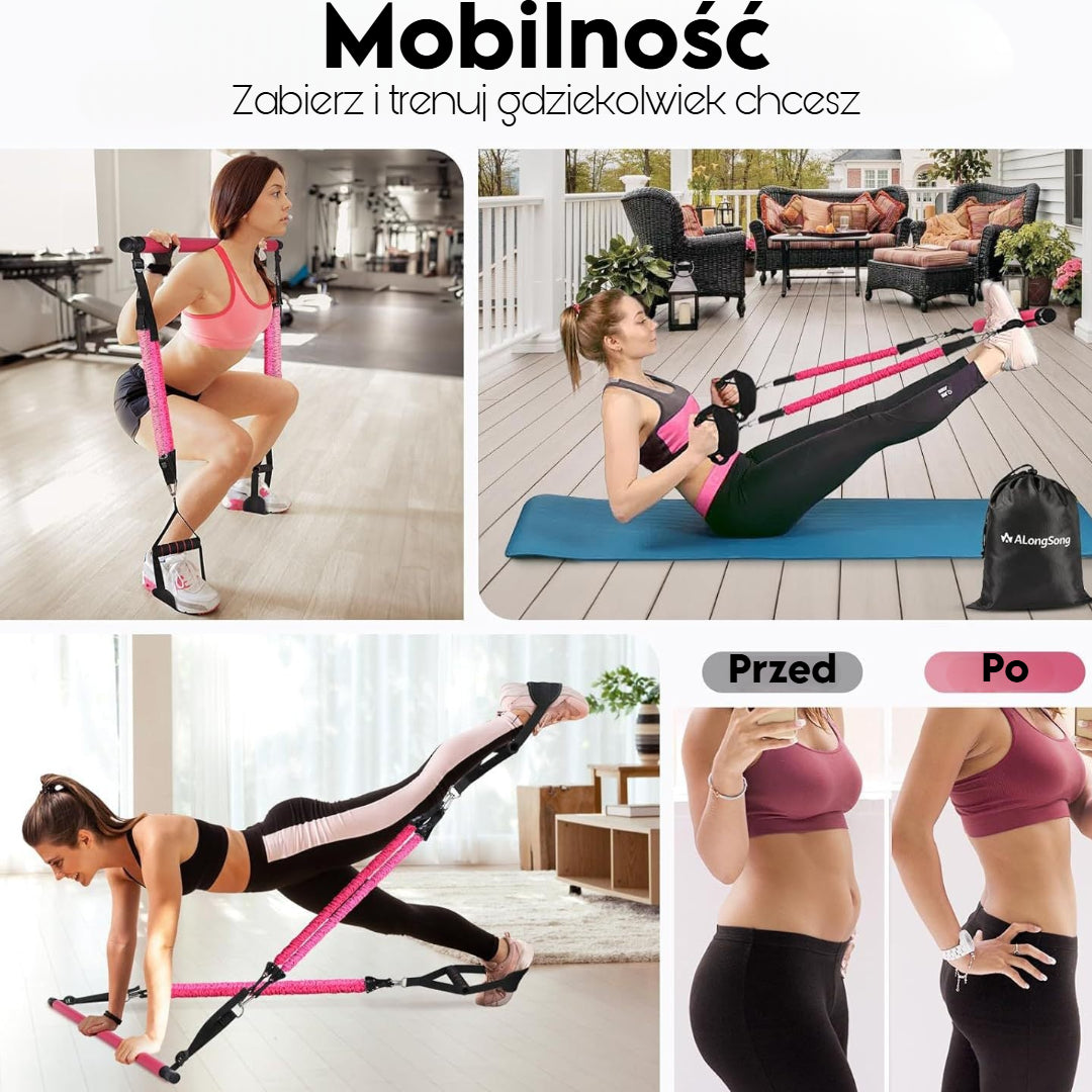 TotalFit 5+™️Kompleksowy zestaw taśm oporowych z uchwytami i drążkiem do treningu całego ciała