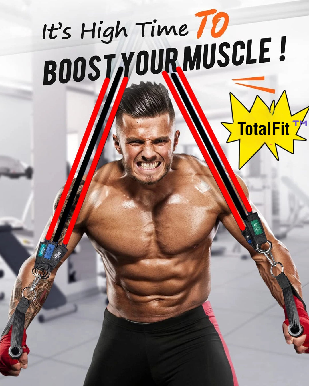 TotalFit+™️Kompleksowy zestaw taśm oporowych z uchwytami i drążkiem do treningu całego ciała