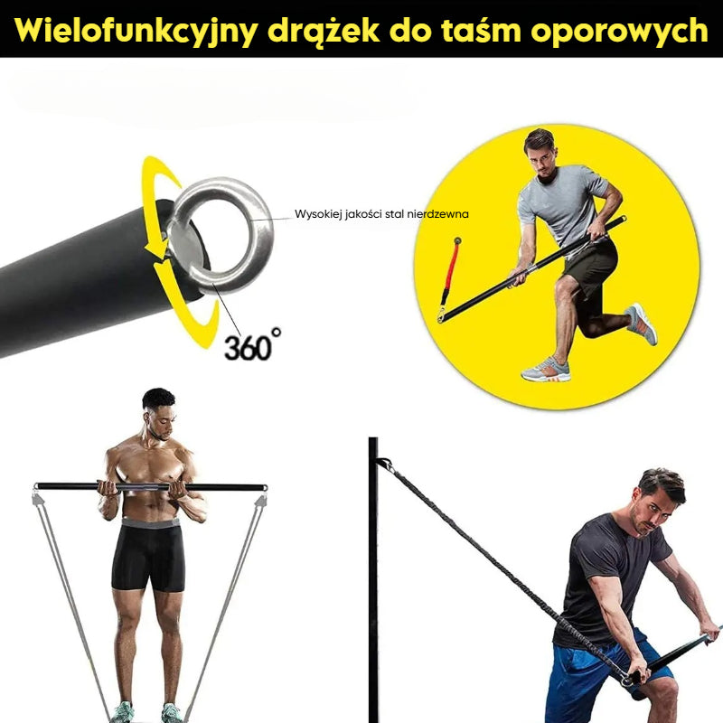 TotalFit+™️Kompleksowy zestaw taśm oporowych z uchwytami i drążkiem do treningu całego ciała