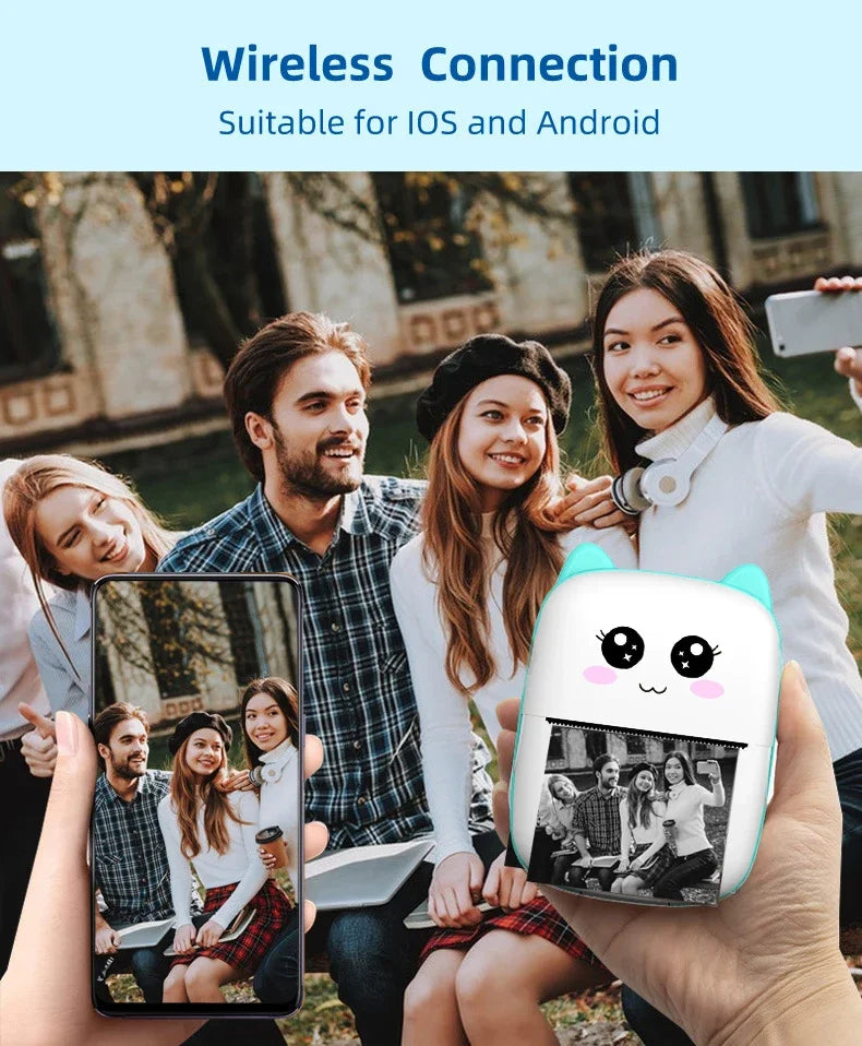 PrintyPlay MeowPrint Mini Printer – Drukarka termiczna Bluetooth do natychmiastowego wydruku w uroczym kocim stylu, idealna dla dzieci i kreatywnej zabawy