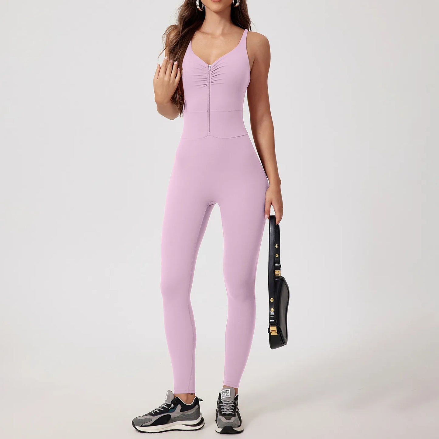 ViveMotion Zenith™ Stylowy kombinezon sportowy na ramiączkach z suwakiem efekt drugiej skóry – idealny na siłownię, na jogę, do tańca, fitness
