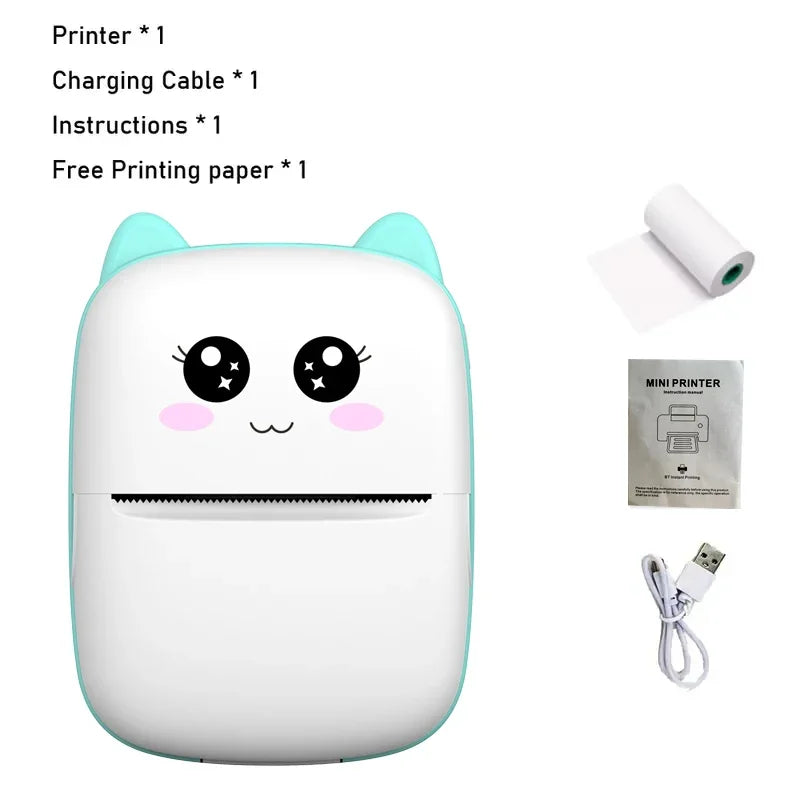 PrintyPlay MeowPrint Mini Printer – Drukarka termiczna Bluetooth do natychmiastowego wydruku w uroczym kocim stylu, idealna dla dzieci i kreatywnej zabawy