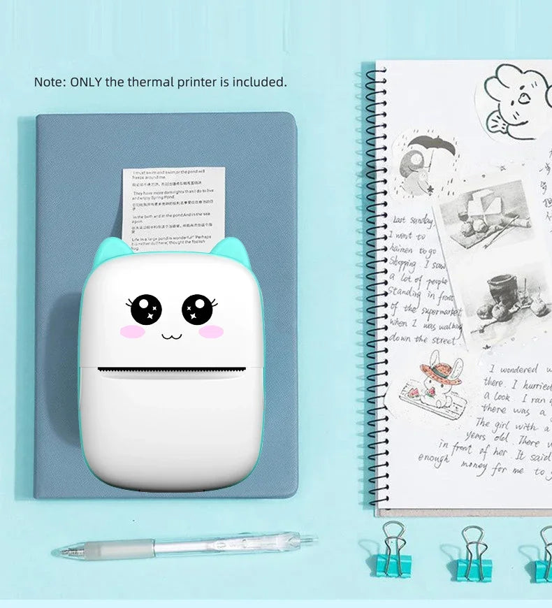 PrintyPlay MeowPrint Mini Printer – Drukarka termiczna Bluetooth do natychmiastowego wydruku w uroczym kocim stylu, idealna dla dzieci i kreatywnej zabawy