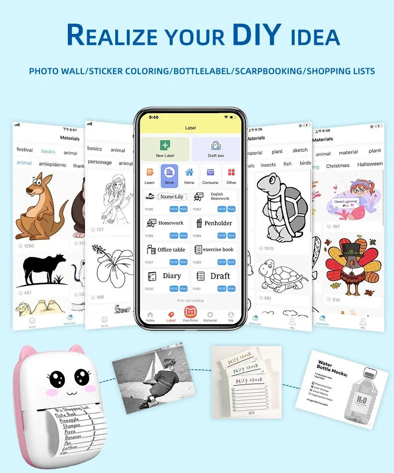 PrintyPlay MeowPrint Mini Printer – Drukarka termiczna Bluetooth do natychmiastowego wydruku w uroczym kocim stylu, idealna dla dzieci i kreatywnej zabawy