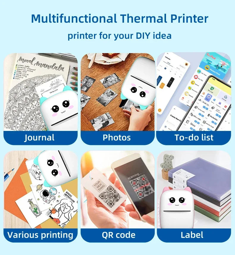 PrintyPlay MeowPrint Mini Printer – Drukarka termiczna Bluetooth do natychmiastowego wydruku w uroczym kocim stylu, idealna dla dzieci i kreatywnej zabawy
