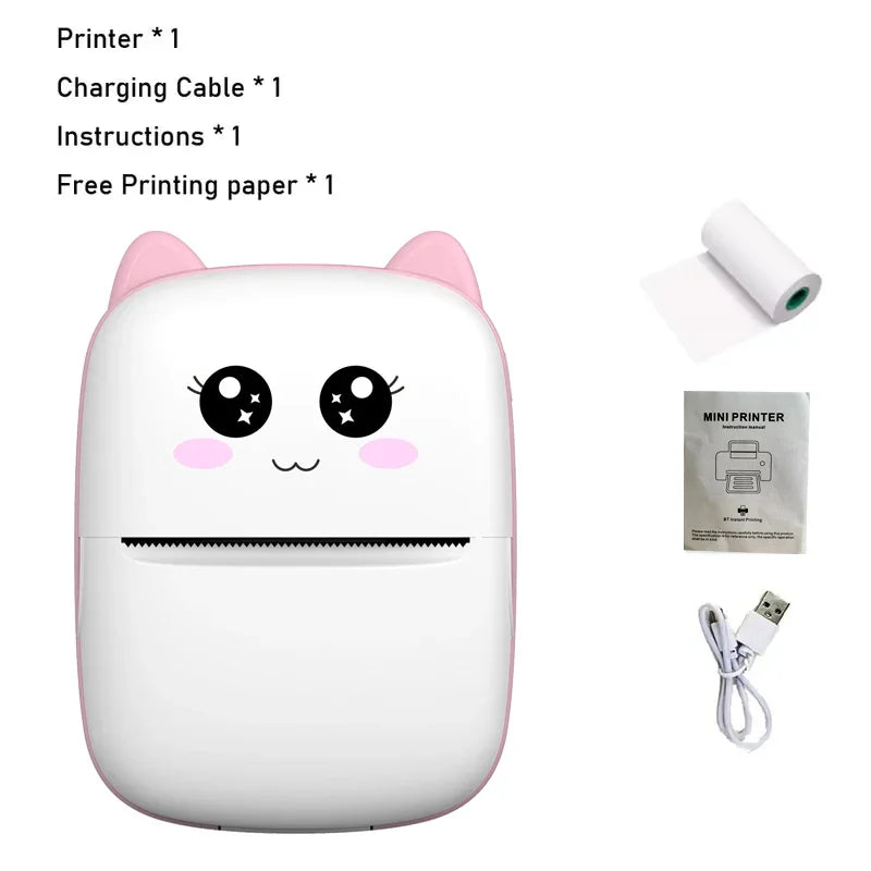 PrintyPlay MeowPrint Mini Printer – Drukarka termiczna Bluetooth do natychmiastowego wydruku w uroczym kocim stylu, idealna dla dzieci i kreatywnej zabawy