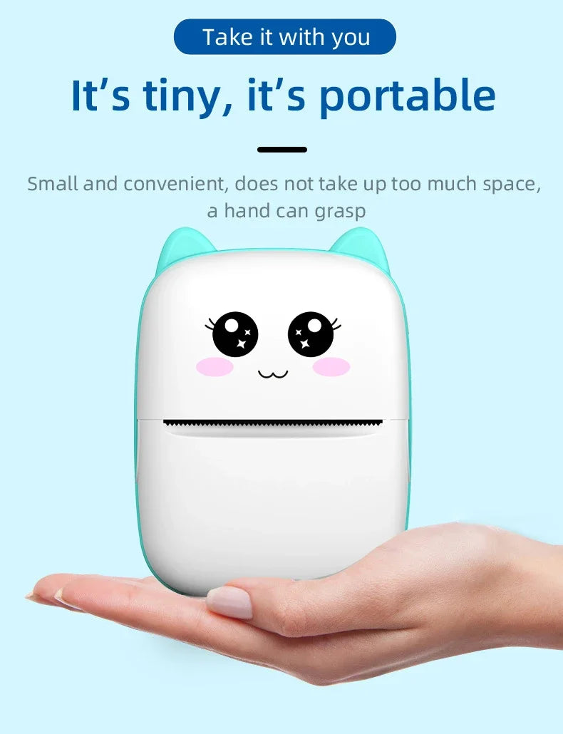 PrintyPlay MeowPrint Mini Printer – Drukarka termiczna Bluetooth do natychmiastowego wydruku w uroczym kocim stylu, idealna dla dzieci i kreatywnej zabawy