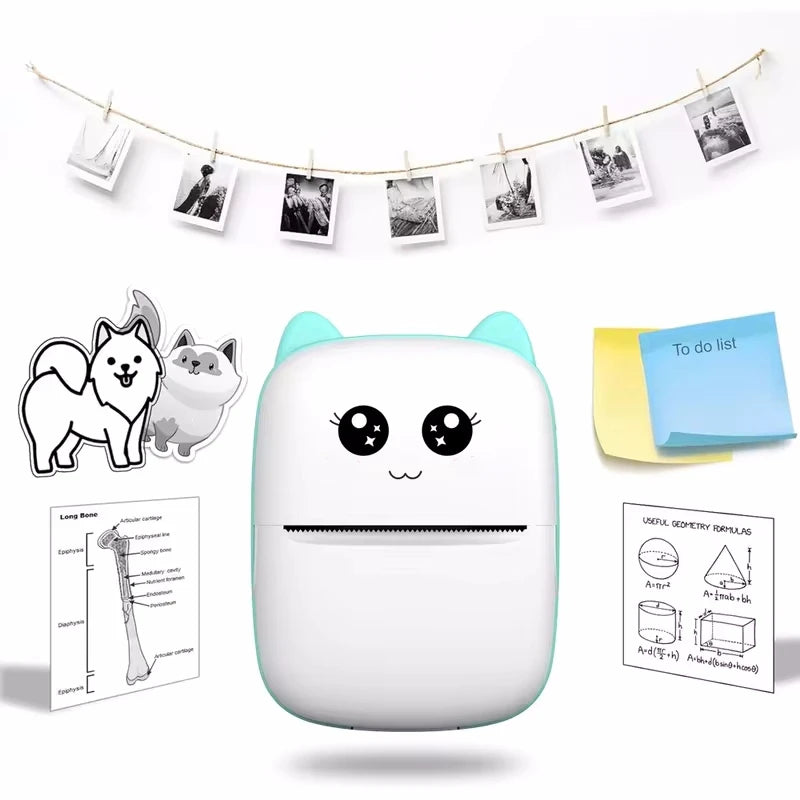 PrintyPlay MeowPrint Mini Printer – Drukarka termiczna Bluetooth do natychmiastowego wydruku w uroczym kocim stylu, idealna dla dzieci i kreatywnej zabawy