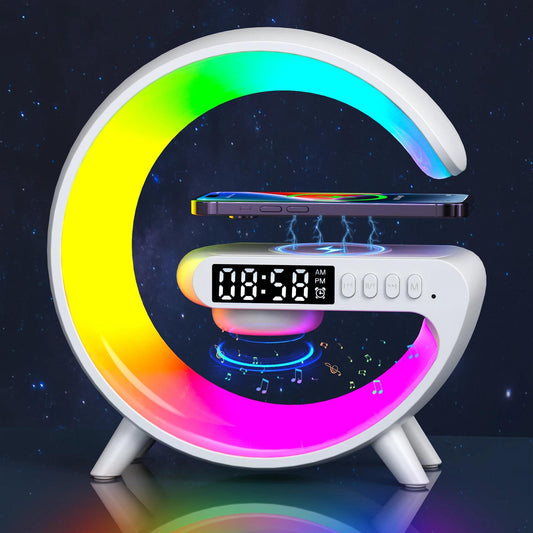 Aurora Clock Light Wielofunkcyjna lampka LED z zegarem, budzikiem, bezprzewodowym ładowaniem, radiem Bluetooth