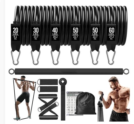 TotalFit+™️Kompleksowy zestaw taśm oporowych z uchwytami i drążkiem do treningu całego ciała