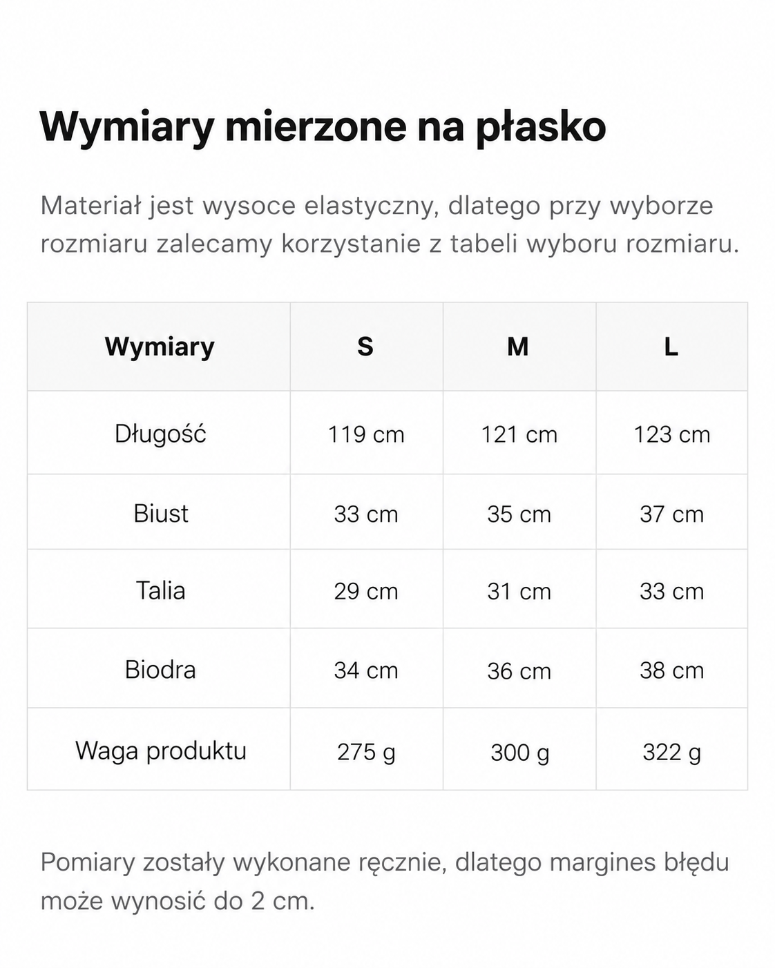 Tabela rozmiarów