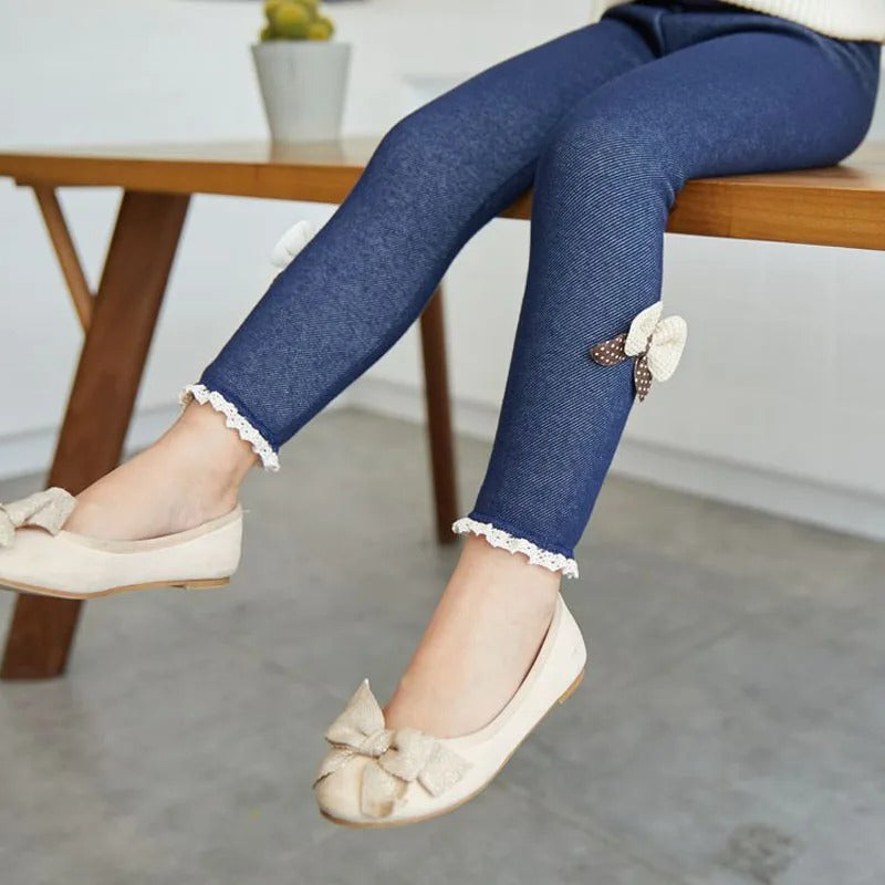 SweetWarm – Ocieplane legginsy dziewczęce z uroczymi kokardkami dla stylowego komfortu