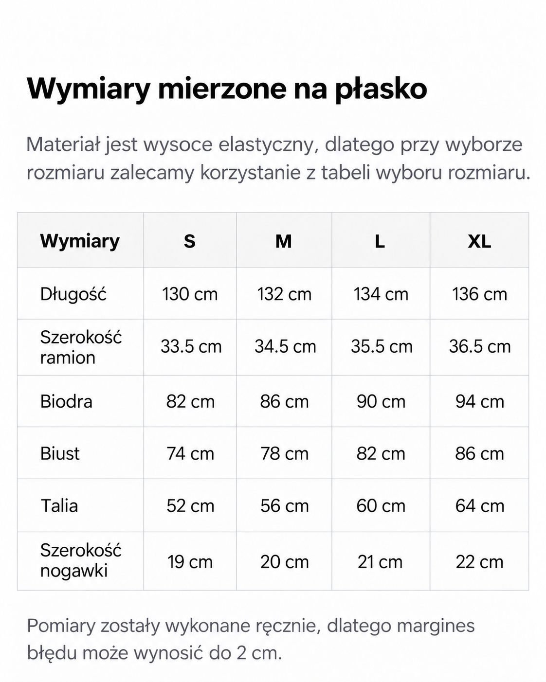 Tabela rozmiarów